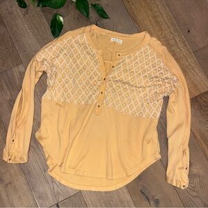 Free Spirit Free People Oversized Henley Yellow Embroidered M
